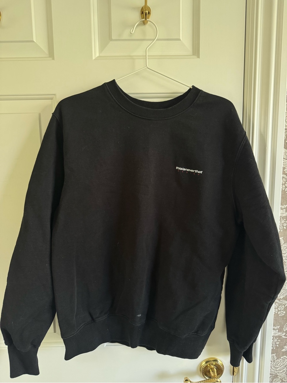 Black Crewneck Sweatshirt with Small Chest Logo - Women's Crewneck